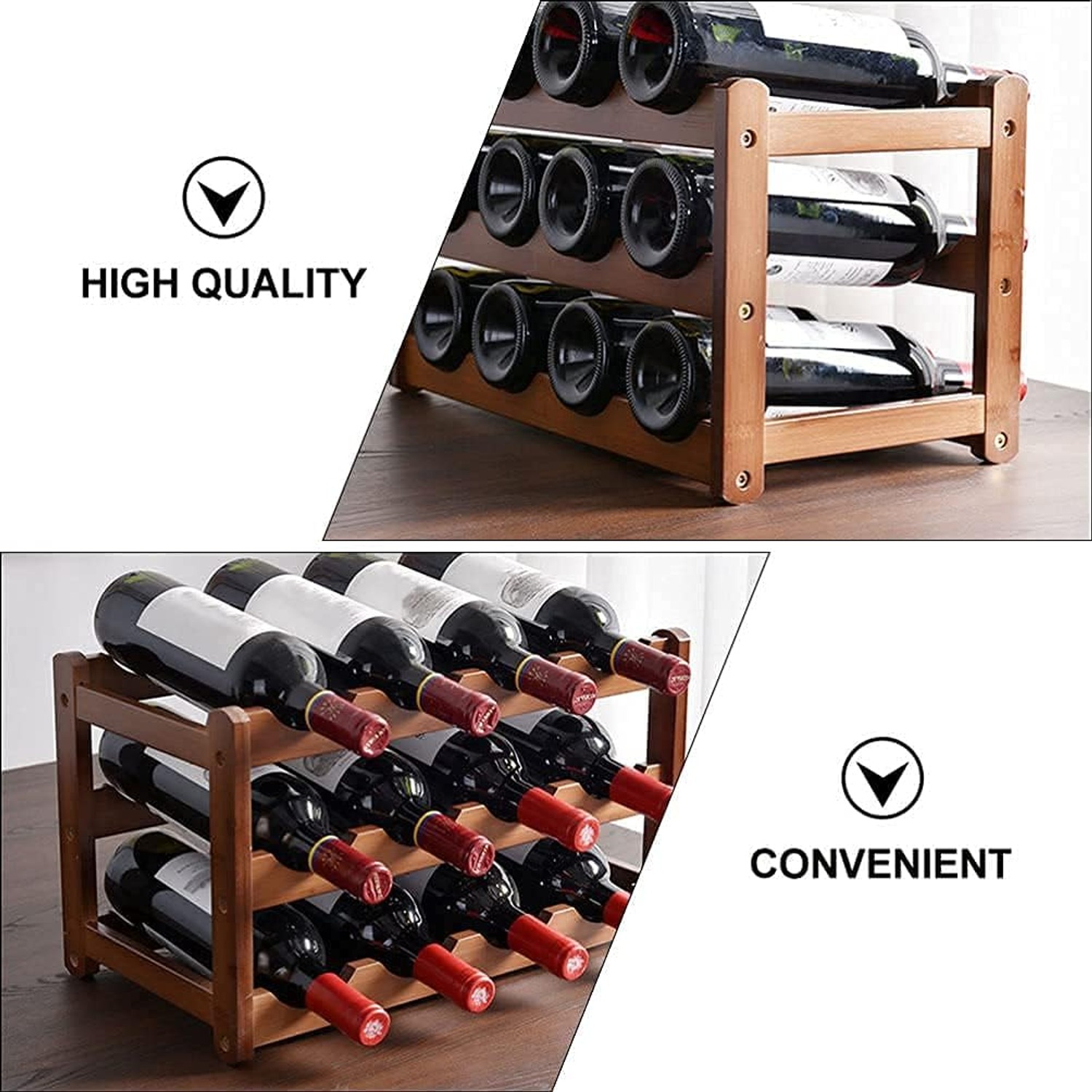 Bamboo 12 Bottle 3 Tier Countertop Wine Rack