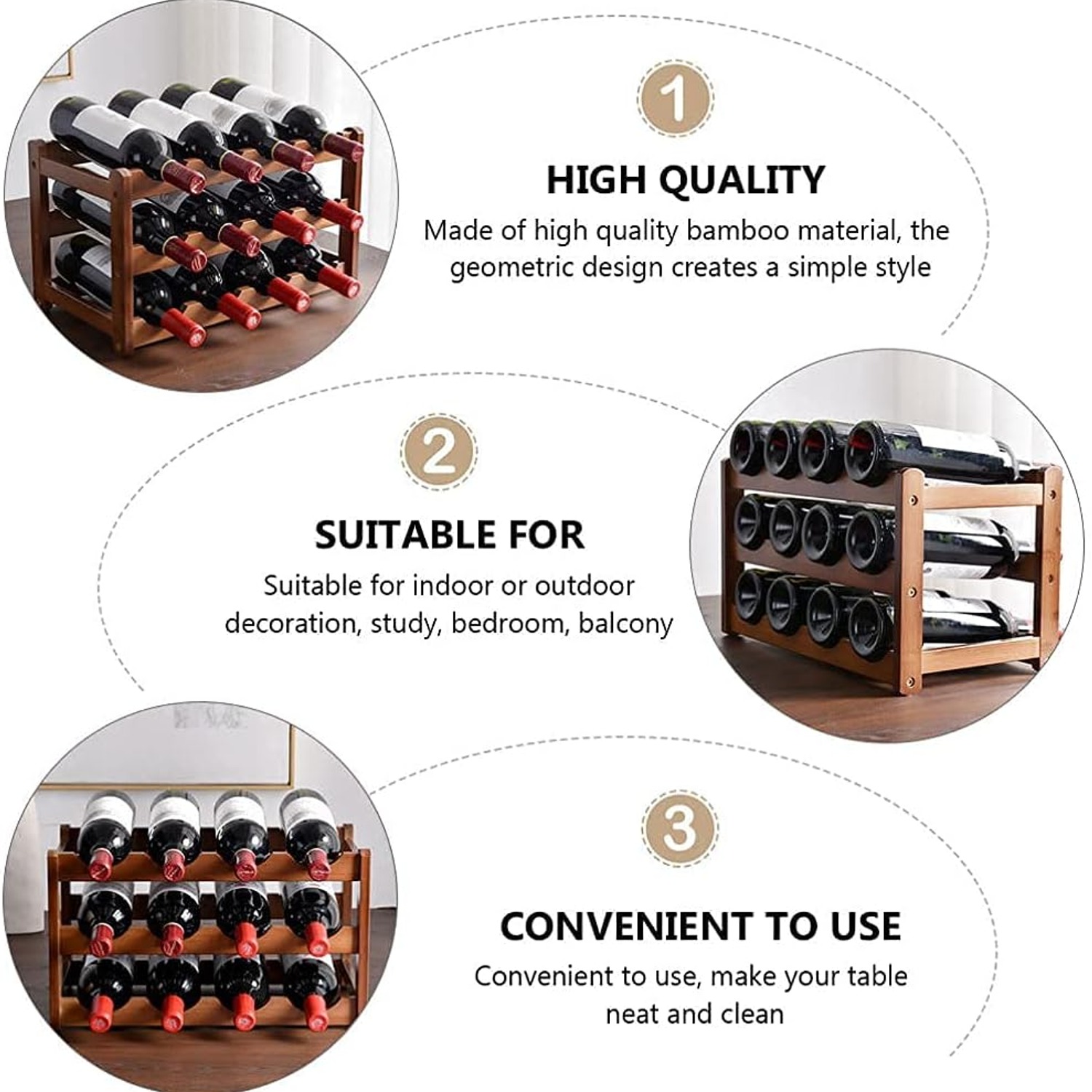 Bamboo 12 Bottle 3 Tier Countertop Wine Rack