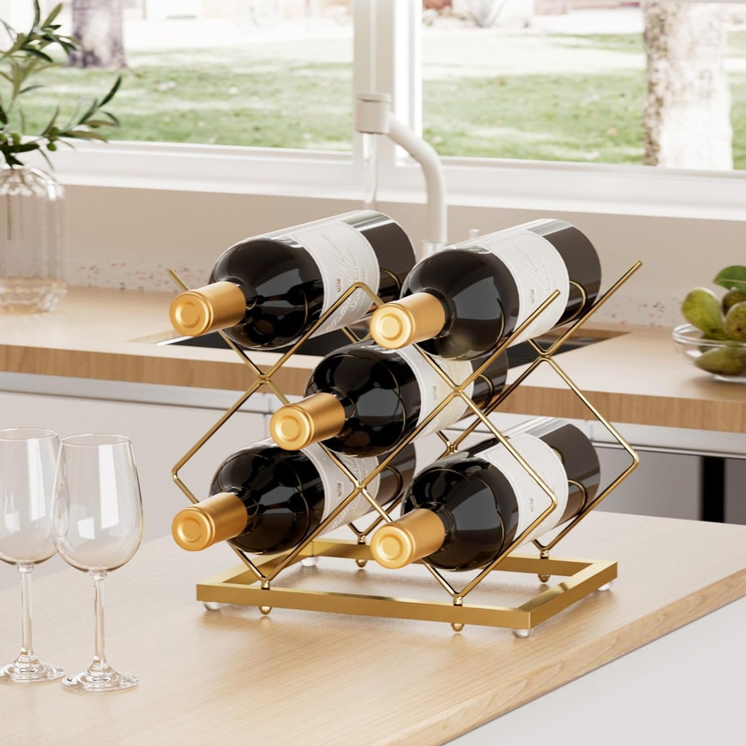 Urban Deco 5 Bottle Gold Countertop Wine Rack