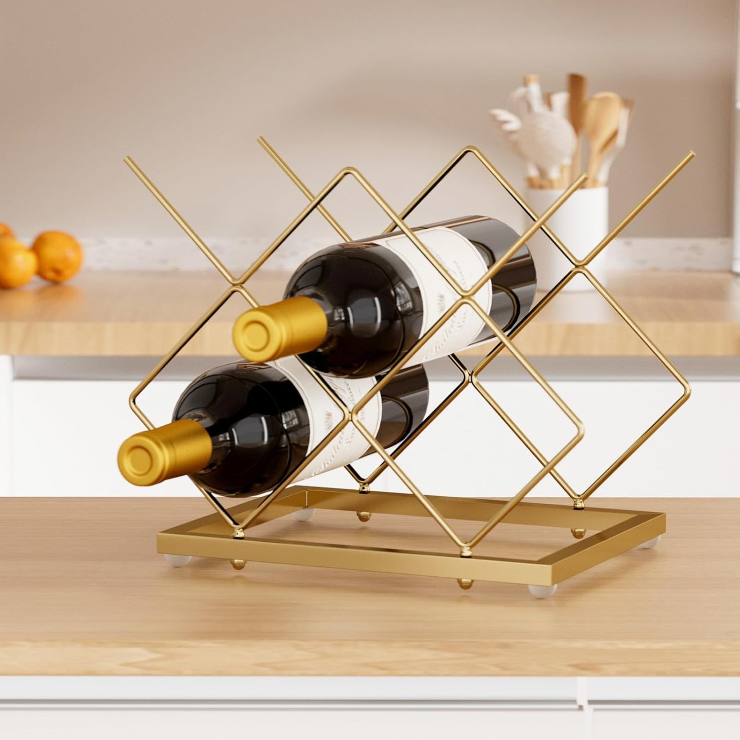 Urban Deco 5 Bottle Gold Countertop Wine Rack