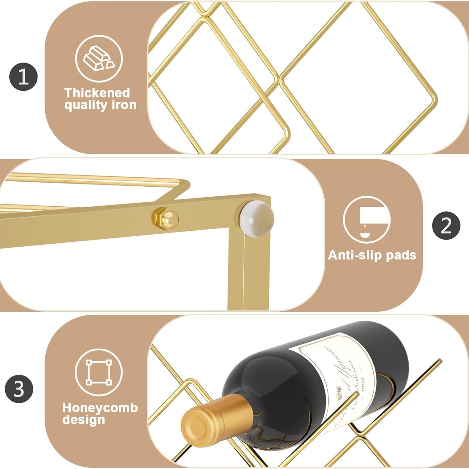 Urban Deco 5 Bottle Gold Countertop Wine Rack