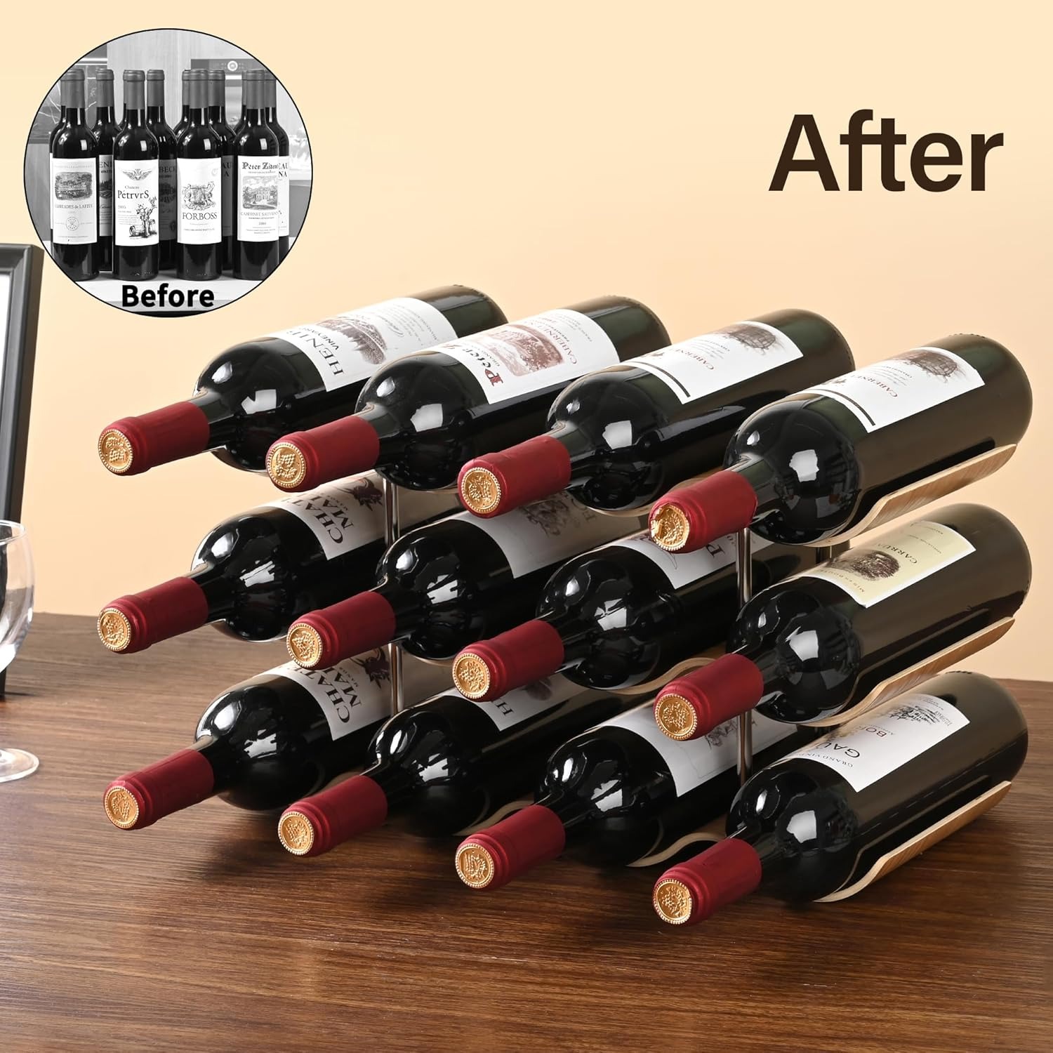 Wavy Wooden 12 Bottle Countertop Wine Rack