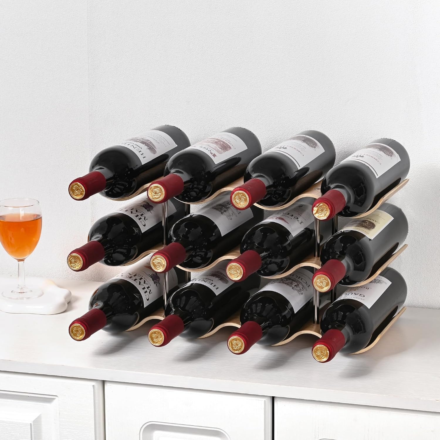 Wavy Wooden 12 Bottle Countertop Wine Rack
