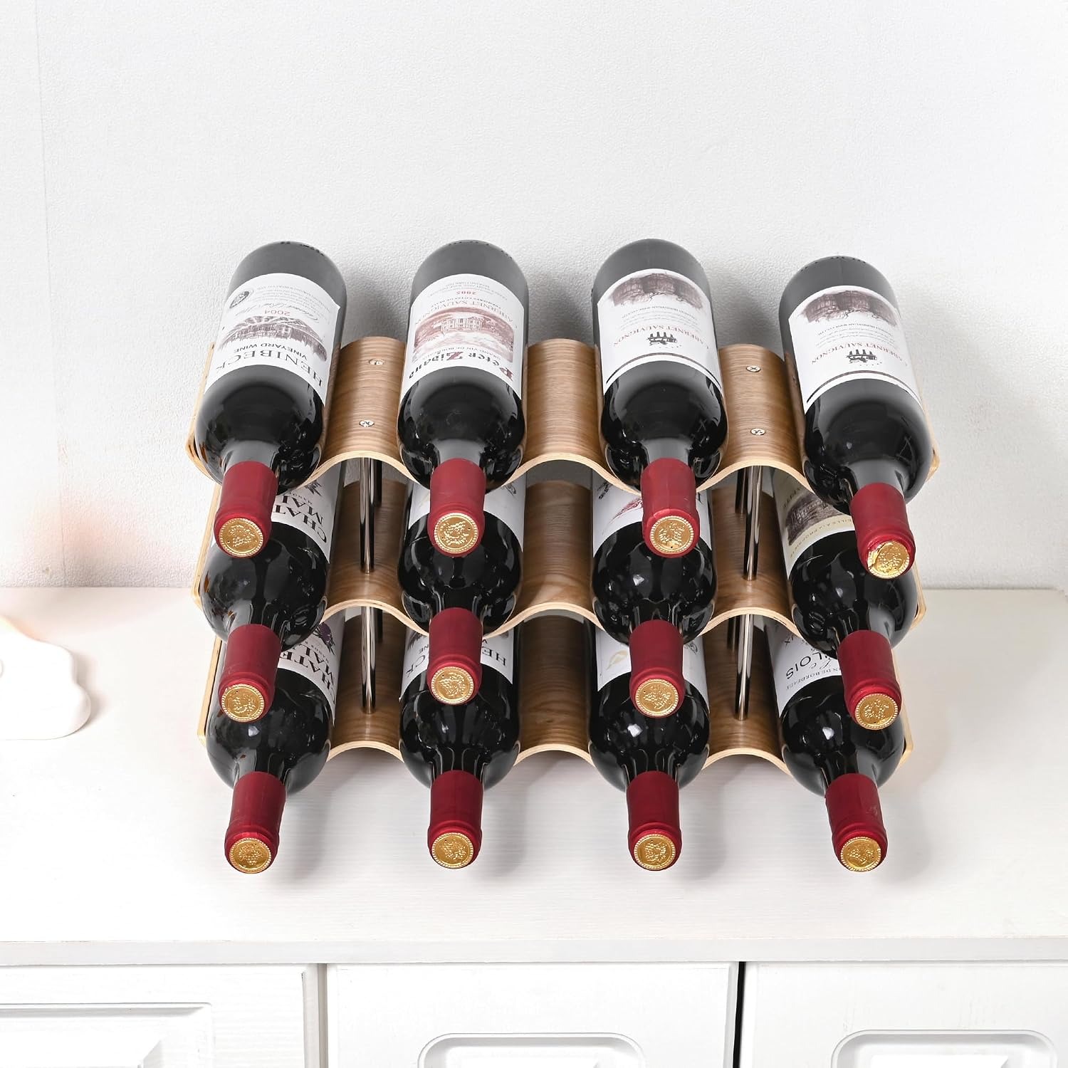 Wavy Wooden 12 Bottle Countertop Wine Rack