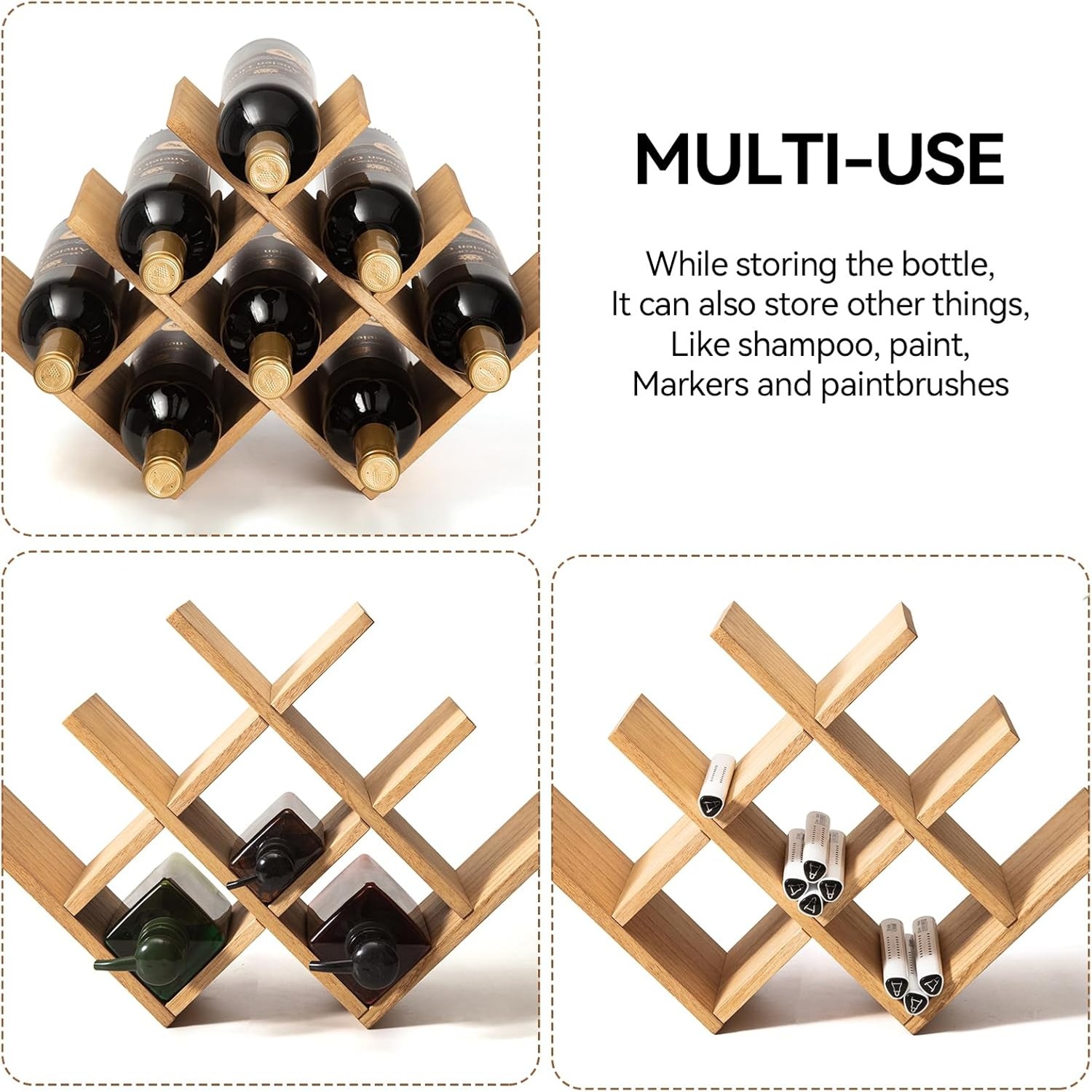 KIRIGEN 3-Tier Wooden Wine Rack, 8 Bottle Countertop Holder