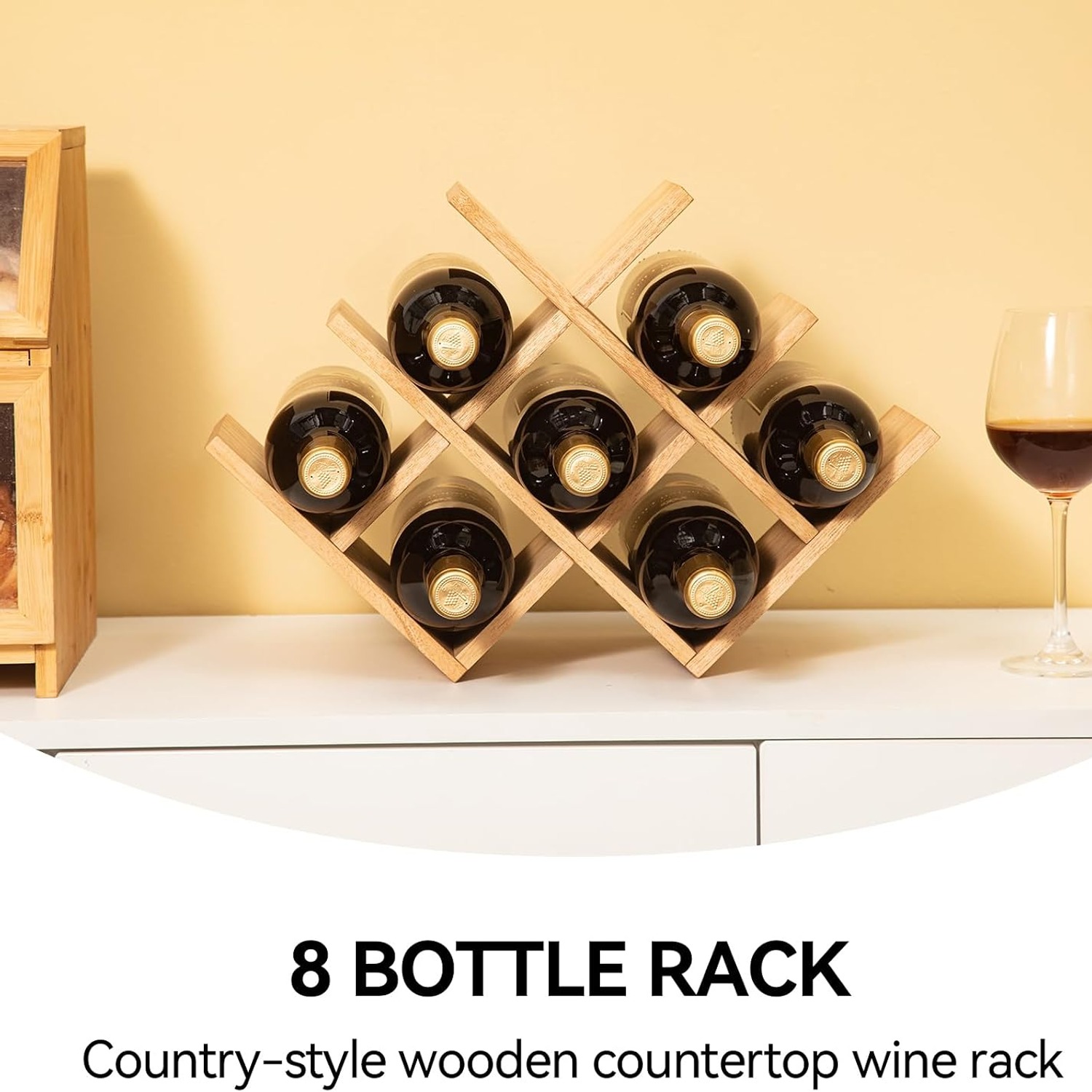 KIRIGEN 3-Tier Wooden Wine Rack, 8 Bottle Countertop Holder: image 8