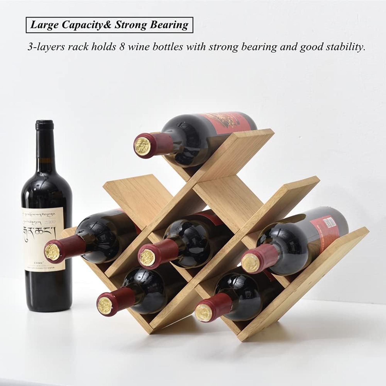 KIRIGEN 3-Tier Wooden Wine Rack, 8 Bottle Countertop Holder: image 9
