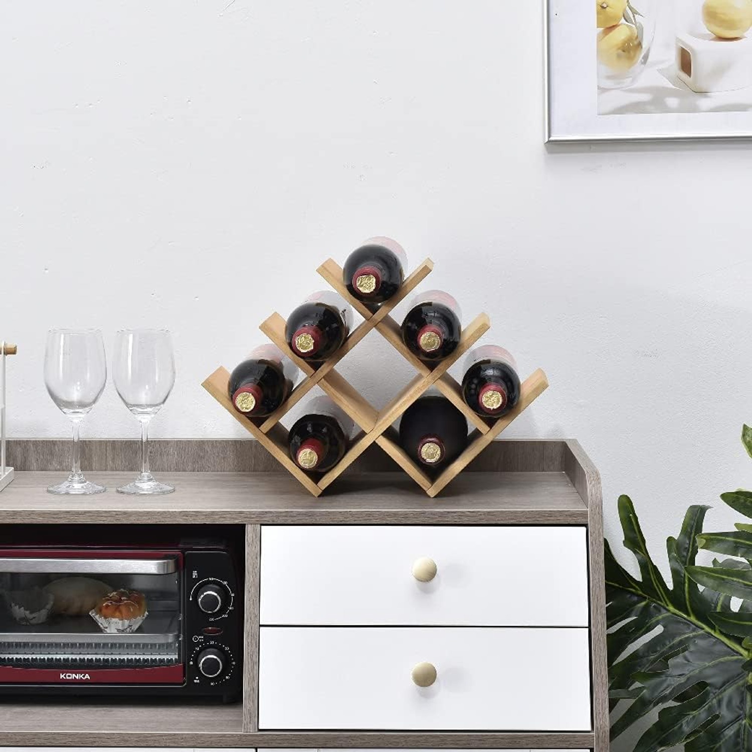 KIRIGEN 3-Tier Wooden Wine Rack, 8 Bottle Countertop Holder: image 10