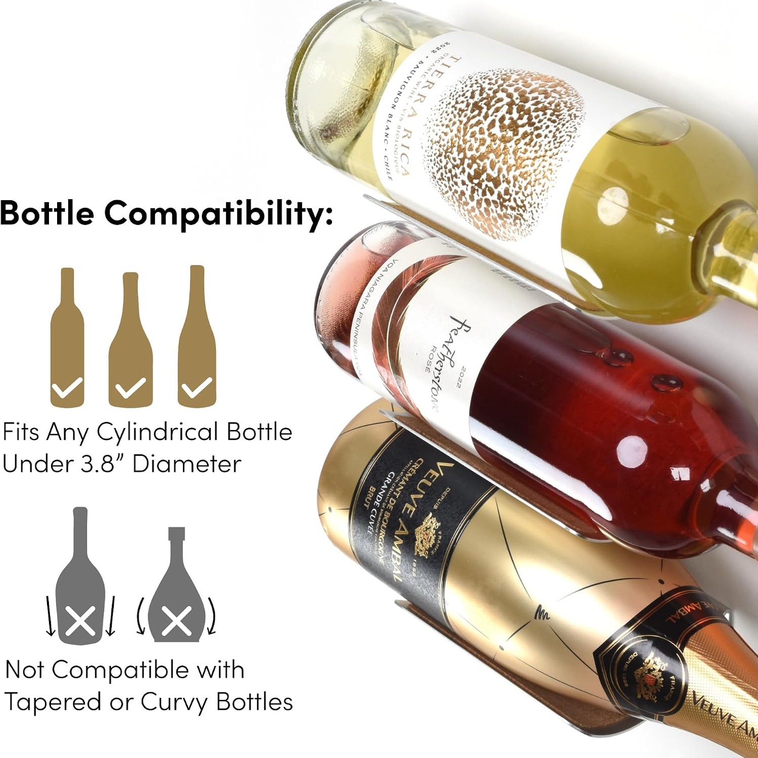Wall Mounted Wine Bottle Rack (Set of 6, Anodised Aluminium)