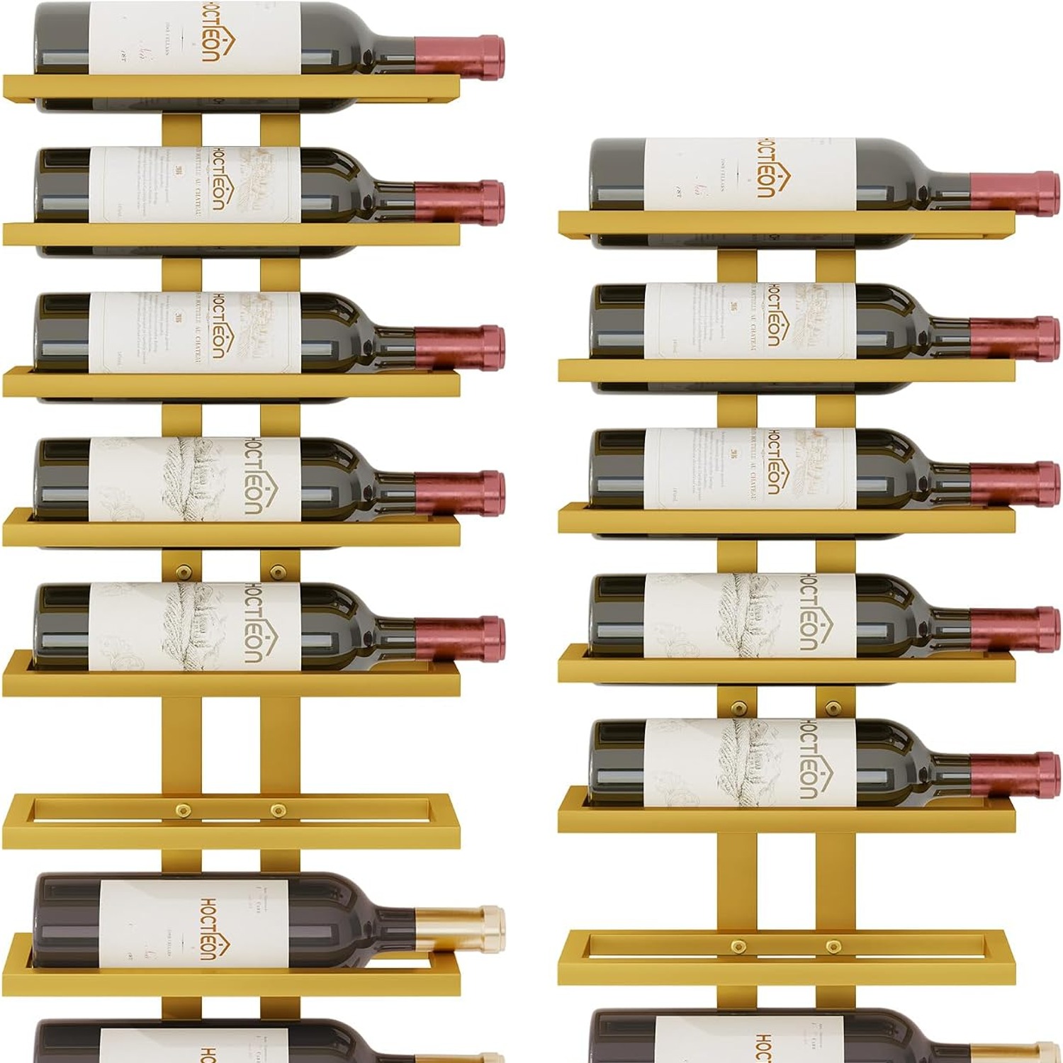16-Bottle Wall Mounted Wine Rack Set (2 Pack, 8 Tier Each)