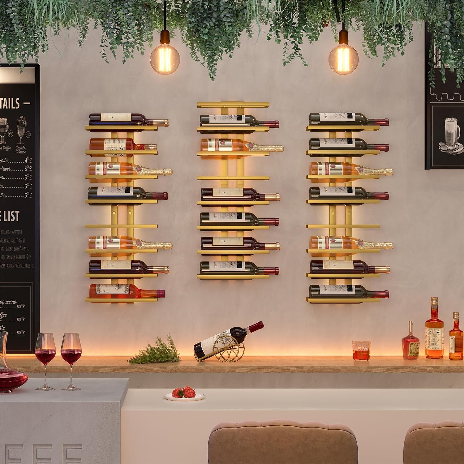 16-Bottle Wall Mounted Wine Rack Set (2 Pack, 8 Tier Each)