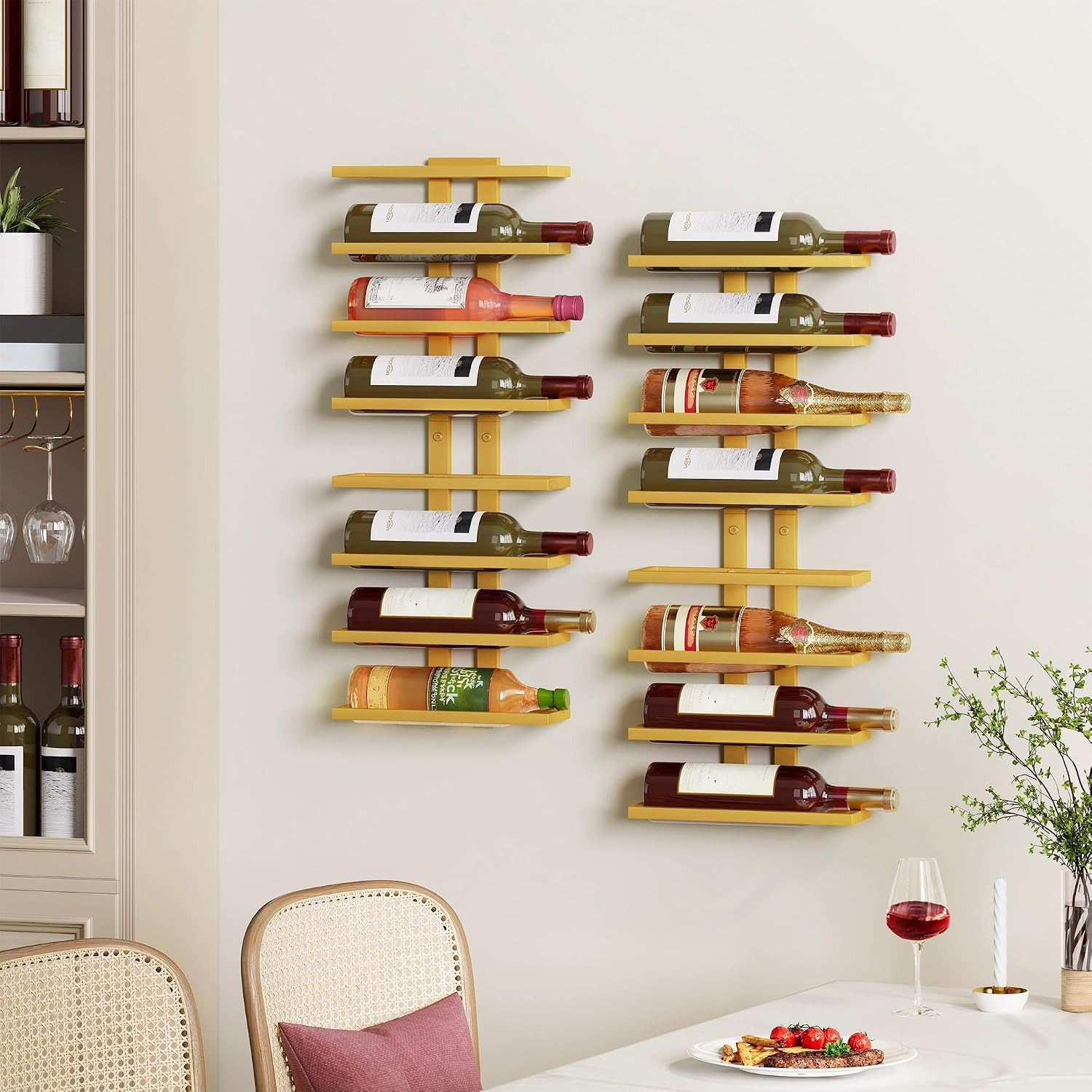 16-Bottle Wall Mounted Wine Rack Set (2 Pack, 8 Tier Each)