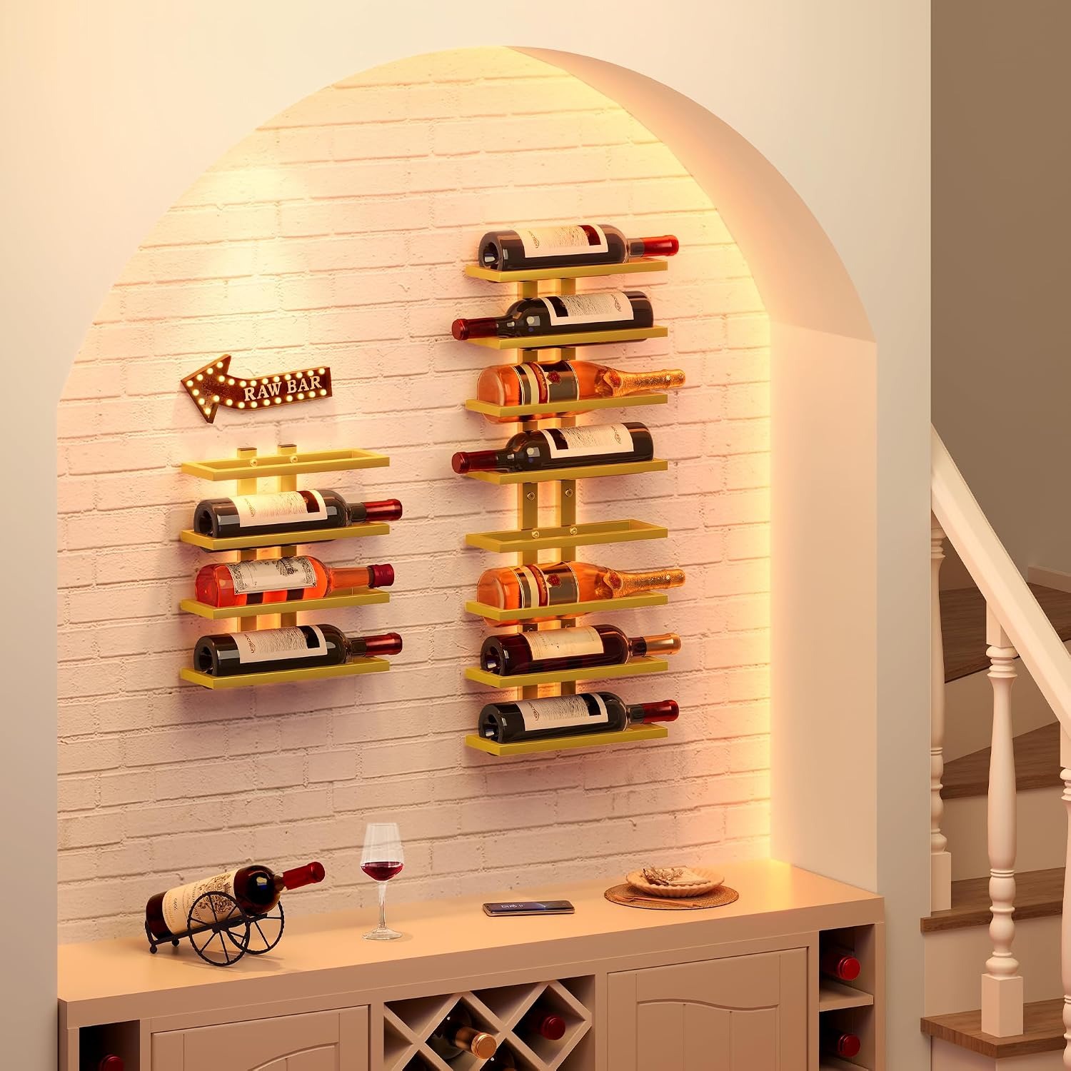 16-Bottle Wall Mounted Wine Rack Set (2 Pack, 8 Tier Each)