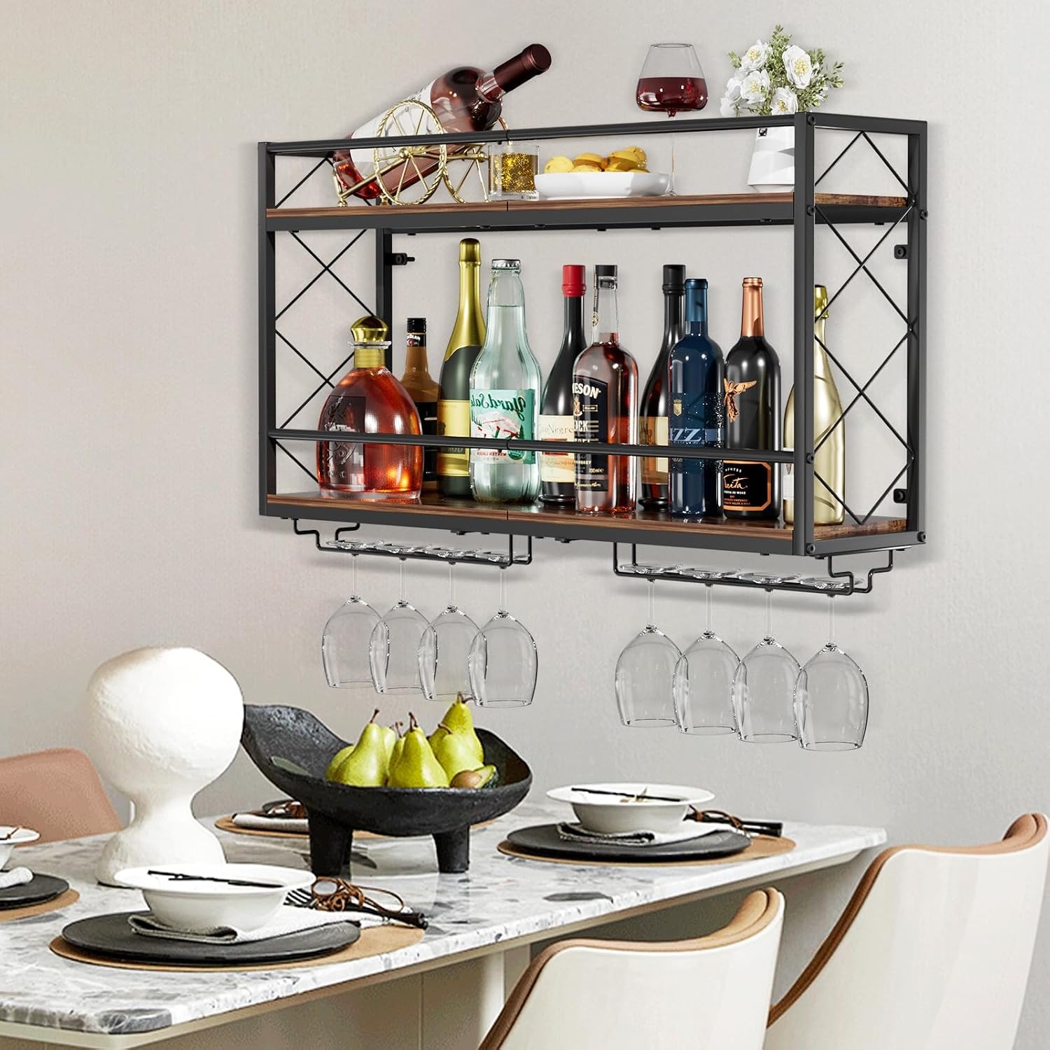 Wall Wine Rack with Glass Holder