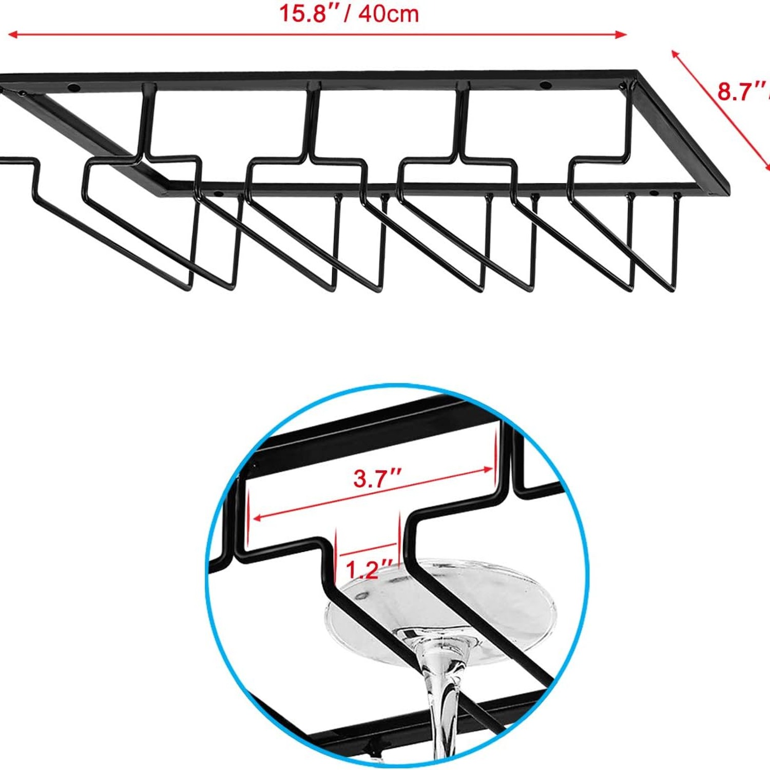 4 Row Under Cabinet Wine Glass Rack